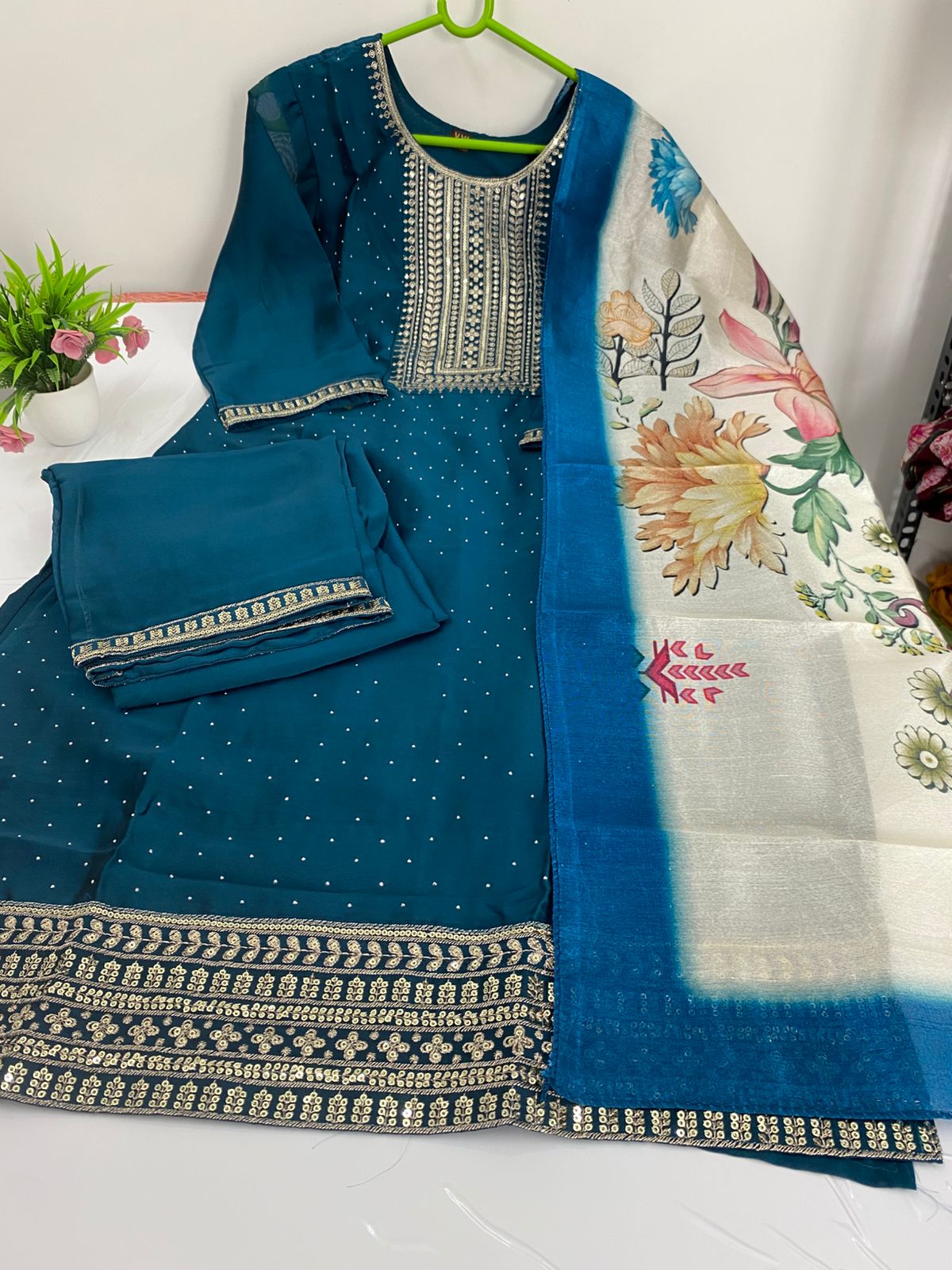 Premium "RANGOLI SILK" Kurta Set A1213 (Rama Blue)