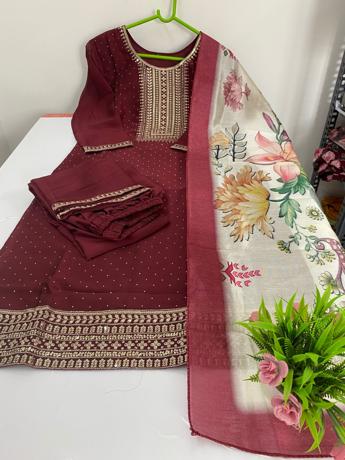 Premium "RANGOLI SILK" Kurta Set A1212 (MAROON)